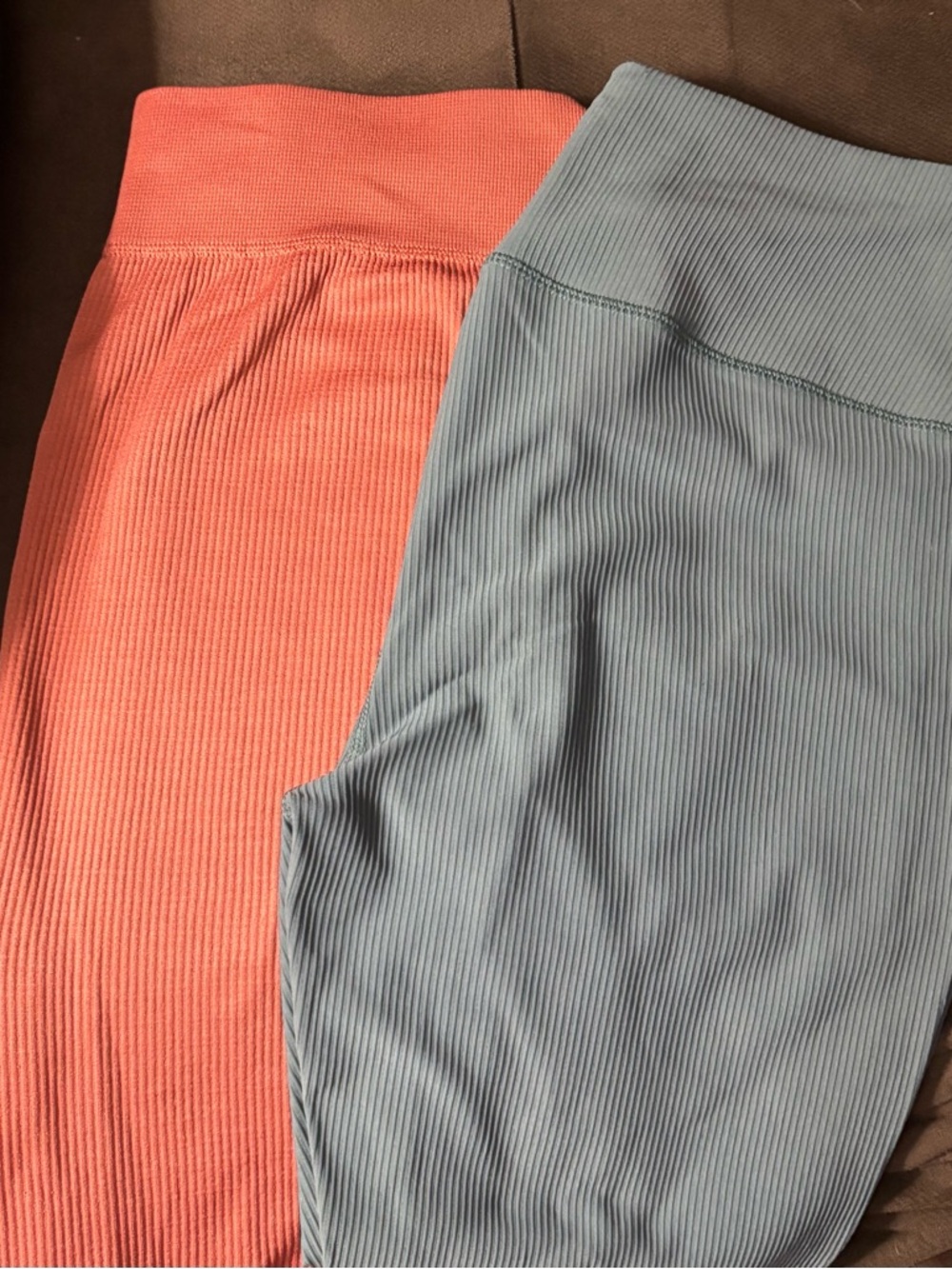 Women's High-Rise Ribbed Leggings in Coral and Sage